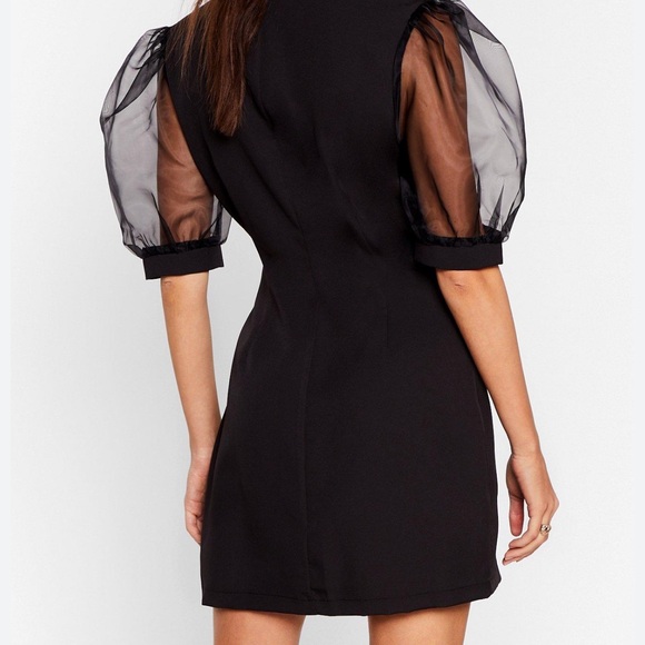 NWT  Nasty Gal Sheer For The Drama Organza Sleeve Blazer Dress Black Sz 12 - Picture 7 of 8